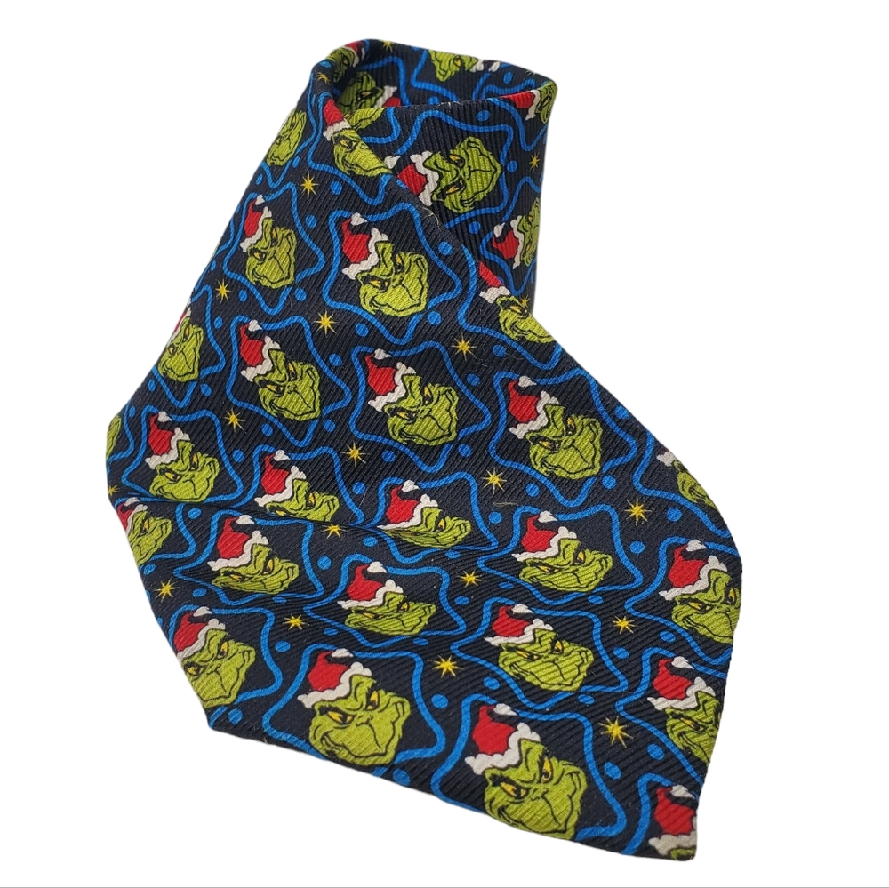 DR. SUESS Grinch Silk Tie Christmas Black Blue Green Red 60" X 3.75" Vintage